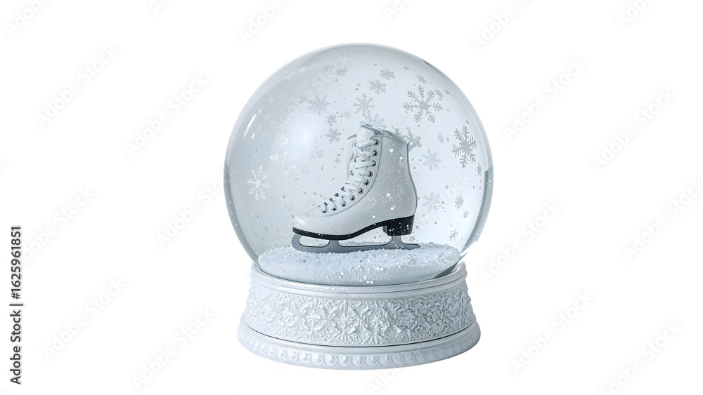 Fototapeta premium Ice skate snow globe with winter snowflakes and decorative base on the transparent background