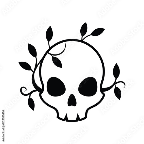 Minimal skull with vines instead of cracks symbolic growth vector art illustration