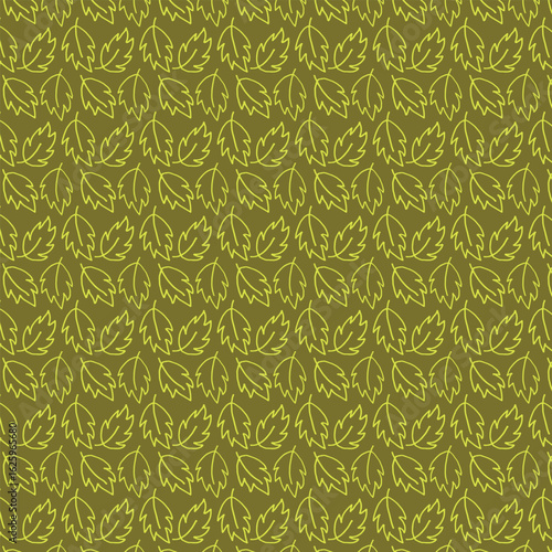 Leaves seamless pattern on green isolated background. hand drawn outline. Vector illustration for paper, cover, fabric, print, gift wrap