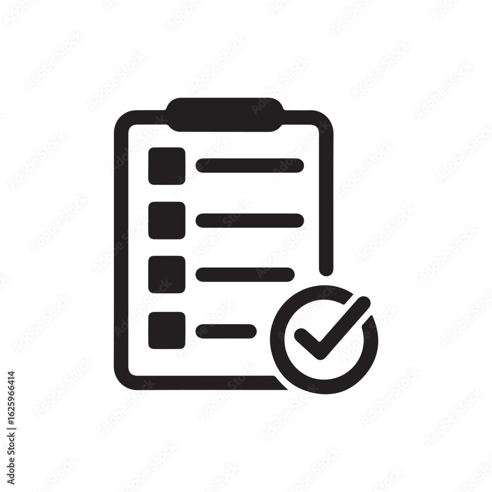 Check List, Tick Mark, Checkmark Vote Solid Flat Vector Icon Isolated on White Background.
