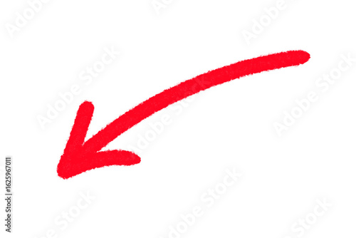 A single red arrow pointing down and to the left, isolated on a transparent background