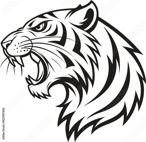 Wallpaper Mural  Detailed Roaring Tiger Head Profile Logo - Black & White Wildcat Design Torontodigital.ca