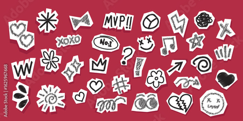Hand Drawn Doodle Sketchy and scribbled Style Cut Out. Perfect for sticker packs, social media posts, zines, posters, or digital collages. Ideal for grunge, DIY, or youth-themed designs.