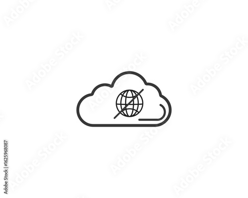 Cloud icon with globe and slash, symbol of no internet, offline cloud, disconnected network