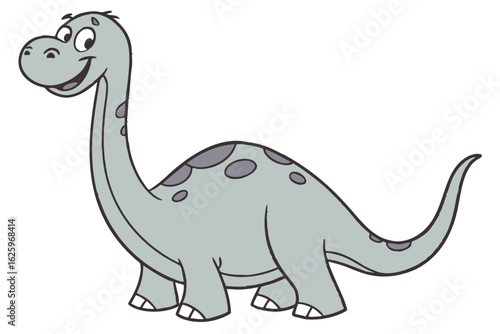 Simplified vector-style Brontosaurus, myth hybrid, flat tone, cartoon-style face, friendly smile