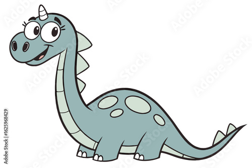 Simplified vector-style Brontosaurus, myth hybrid, flat tone, cartoon-style face, friendly smile