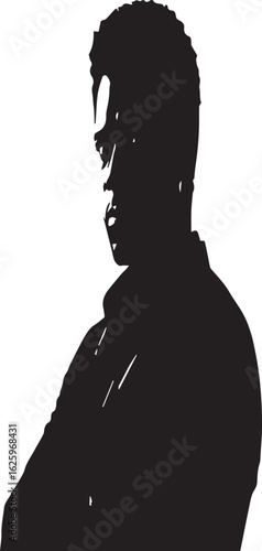 Silhouette of Man Standing Outdoors with Arms Crossed – Confident Male Figure in Natural Landscape Vector Scene