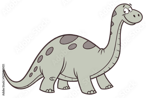 Simplified vector-style Brontosaurus, myth hybrid, flat tone, cartoon-style face, friendly smile