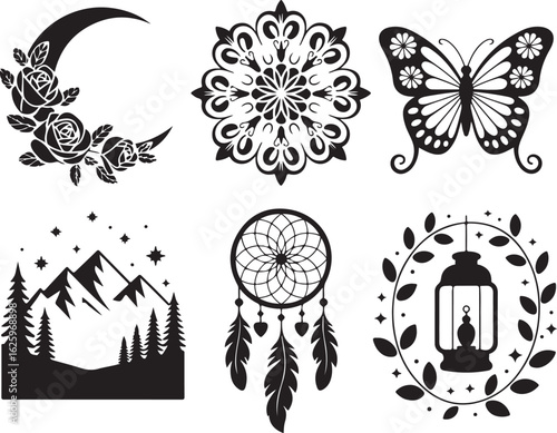 Whimsical boho designs celestial nature inspired decorative elements