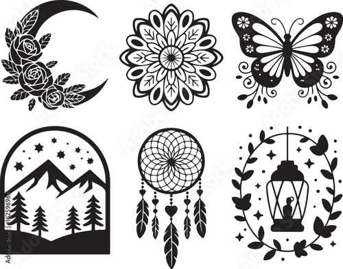 Bohemian celestial nature designs for creative projects
