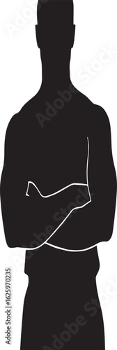 Minimalist Silhouette of Man with Arms Crossed – Black Vector Illustration of Confident Standing Male Figure