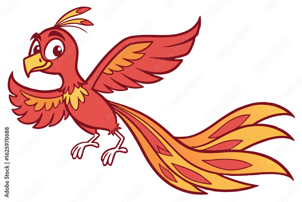 Obraz premium Simple vector style cartoon phoenix, flat red and orange colors, cute eyes, child-friendly desig