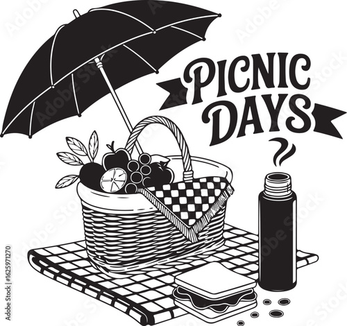Enjoy picnic days with basket, umbrella, and sandwich