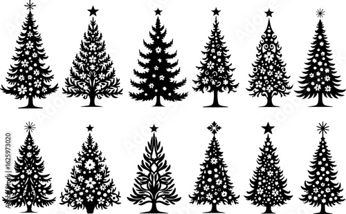 Christmas Tree holiday, pine tree, festive Vector Bundle