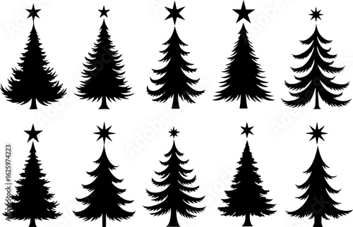 Christmas Tree holiday, pine tree, festive Vector Bundle