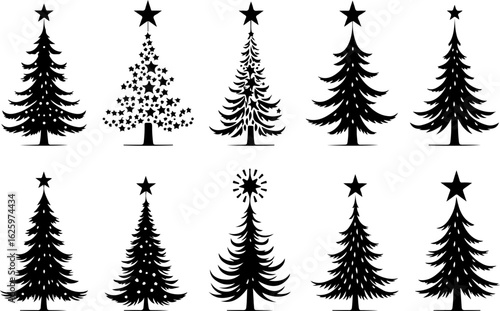 Christmas Tree holiday, pine tree, festive Vector Bundle