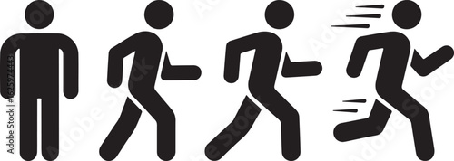 Man stands, walk and run icon set. People symbol. Person standing, walking and running illustration. Run, walk, stand. Vector illustration