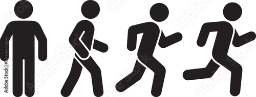 Man stands, walk and run icon set. People symbol. Person standing, walking and running illustration. Run, walk, stand. Vector illustration