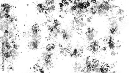 Abstract black and white ink splatter texture isolated on transparent background