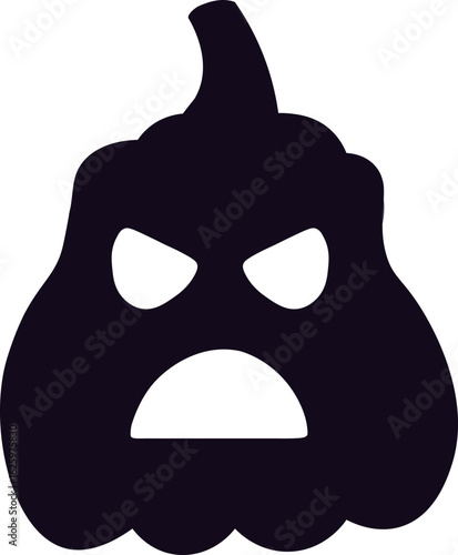 Spooky black carved pumpkin silhouette with angry face, glowing eyes and frowning mouth, creating a menacing atmosphere, perfect for halloween projects