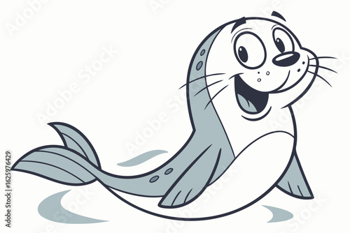 Simple vector-style selkie (seal-human hybrid), cartoon design, happy expression, flat color palette