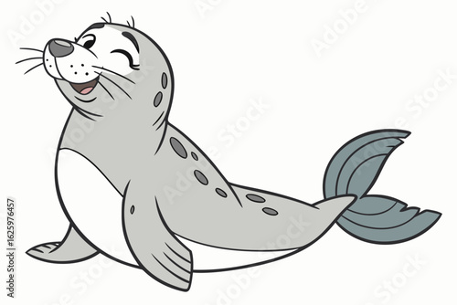 Simple vector-style selkie (seal-human hybrid), cartoon design, happy expression, flat color palette