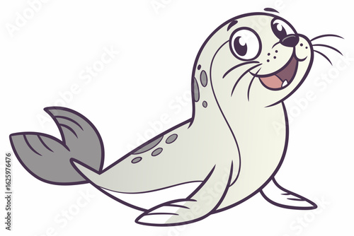 Simple vector-style selkie (seal-human hybrid), cartoon design, happy expression, flat color palette