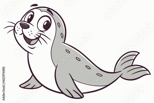 Simple vector-style selkie (seal-human hybrid), cartoon design, happy expression, flat color palette