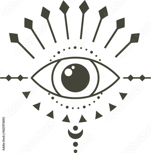 Radiating energy from a mystical eye of providence, surrounded by intricate esoteric symbols, creating an atmosphere filled with spirituality and deep mystery