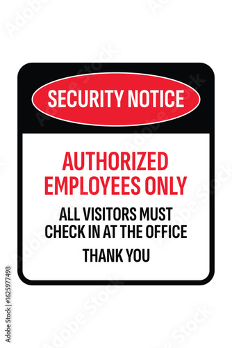 Authorized Employees Only Visitors Must Check In Sign — High Quality Vectorial Stock Image