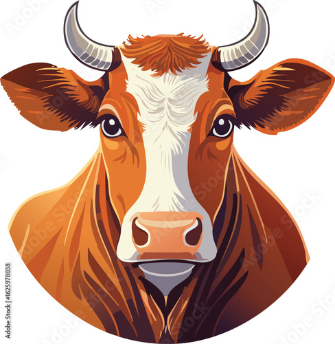 Close-up illustration of a cow's head, showcasing its expressive features.