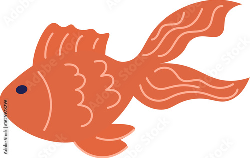 Minimalist vector illustration of an orange goldfish swimming underwater, representing aquatic life, pet care, or a symbol of good luck and prosperity
