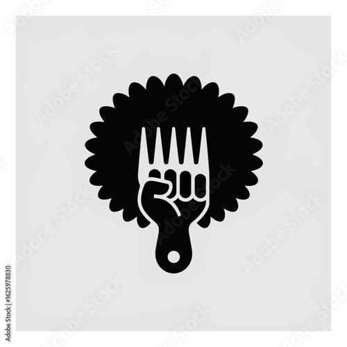 A Powerful Symbol Afro Pick Raised Fist with Afro Hairstyle Black Vector Illustration Representing Empowerment and Cultural Pride