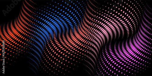 Abstract background. Colorful dynamic stylish wallpaper. Graphic illustration with wavy halftone design.