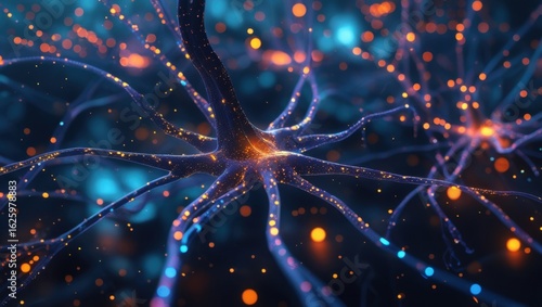 Close-up of synthetic neuron cells in AI system	
