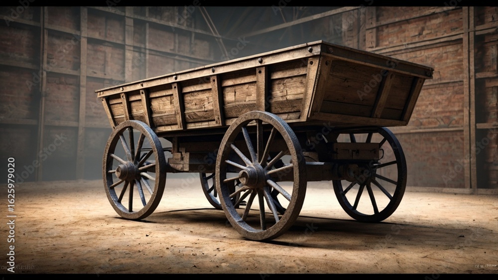 Fototapeta premium Geometric Wireframe Rendering of a 19th Century Mining Cart