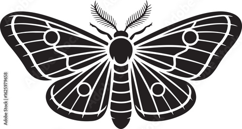 Stylized emperor moth icon with spread wings. Vector graphic illustration of an insect symbol for a logo design.