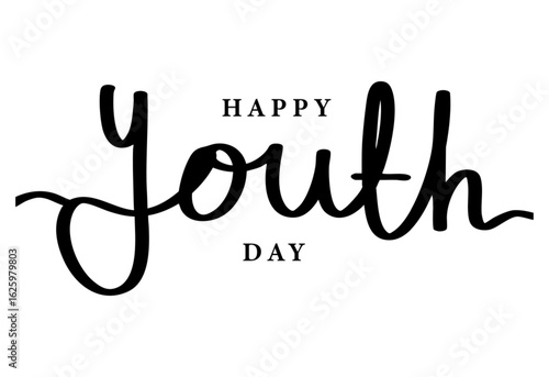 Happy Youth day hand drawn  line littering modern black vector calligraphy isolated on white background elegant lettering banner template for banner cards banner
