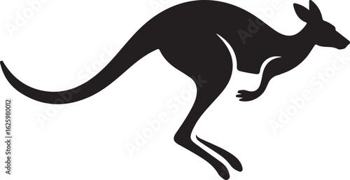 Dynamic black silhouette of a jumping kangaroo. Australian wildlife animal vector icon isolated on a white background.