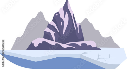 Majestic mountain peak towering above a frozen lake, blanketed in snow and ice, creating a tranquil and awe inspiring polar landscape in the heart of winter
