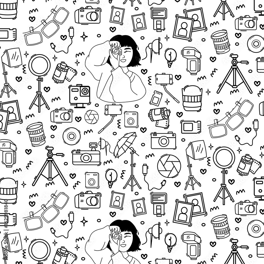 photography doodle element hand drawn seamless pattern