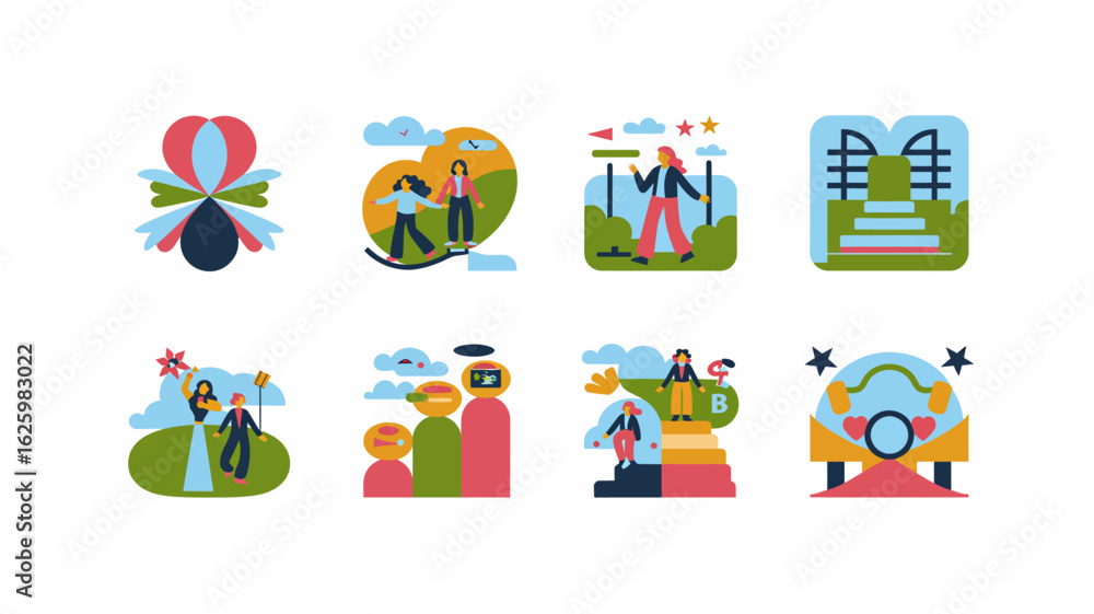 Fototapeta premium Diverse business concepts illustrated with teamwork, growth, progress, and creative idea generation in vector format