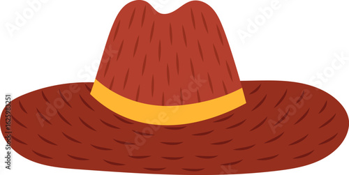 Classic cowboy hat featuring a wide brim and a distinctive indented crown, adorned with a contrasting yellow band, evokes the spirit of the Wild West and rodeo culture