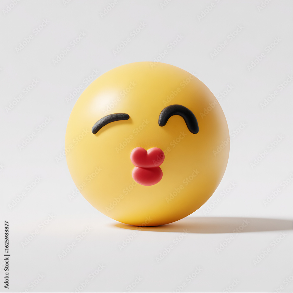 Fototapeta premium Cute yellow emoji with blush and face mask – smiling health icon
