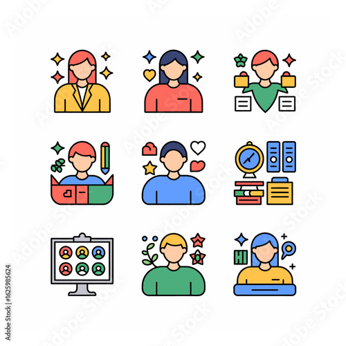 Diverse professionals in vector icons showcase teamwork, skills, and expertise for modern business and personal growth, fostering collaboration and success