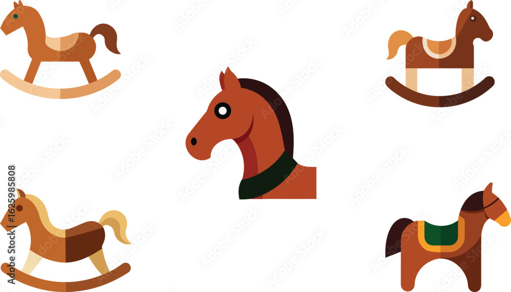 Fototapeta premium Rocking Horse Color Vector Illustration White Background