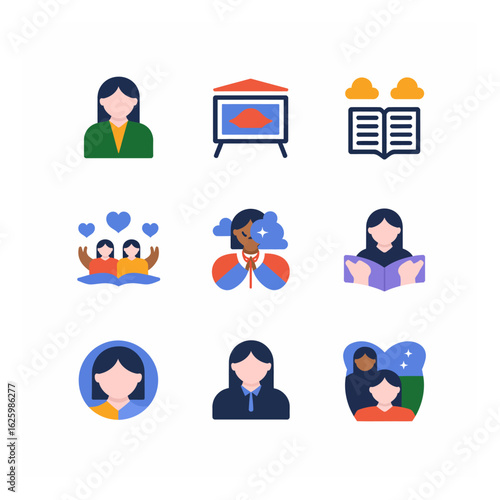 Diverse women depicted in various activities like reading, presenting, and dreaming in a colorful and inclusive illustration