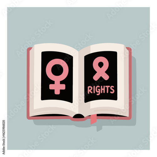 Empowering women a book illustration showcasing the female symbol and rights for gender equality and social justice