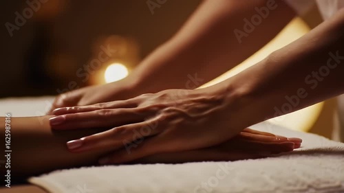 Wallpaper Mural Warm ambiance hand massage with blurred lamp in the background on soft towel Torontodigital.ca