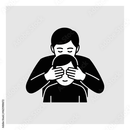 Man Covering Child's Eyes in Playful Guessing Game Illustrating Family Bonding and Surprise, fostering a sense of fun and anticipation